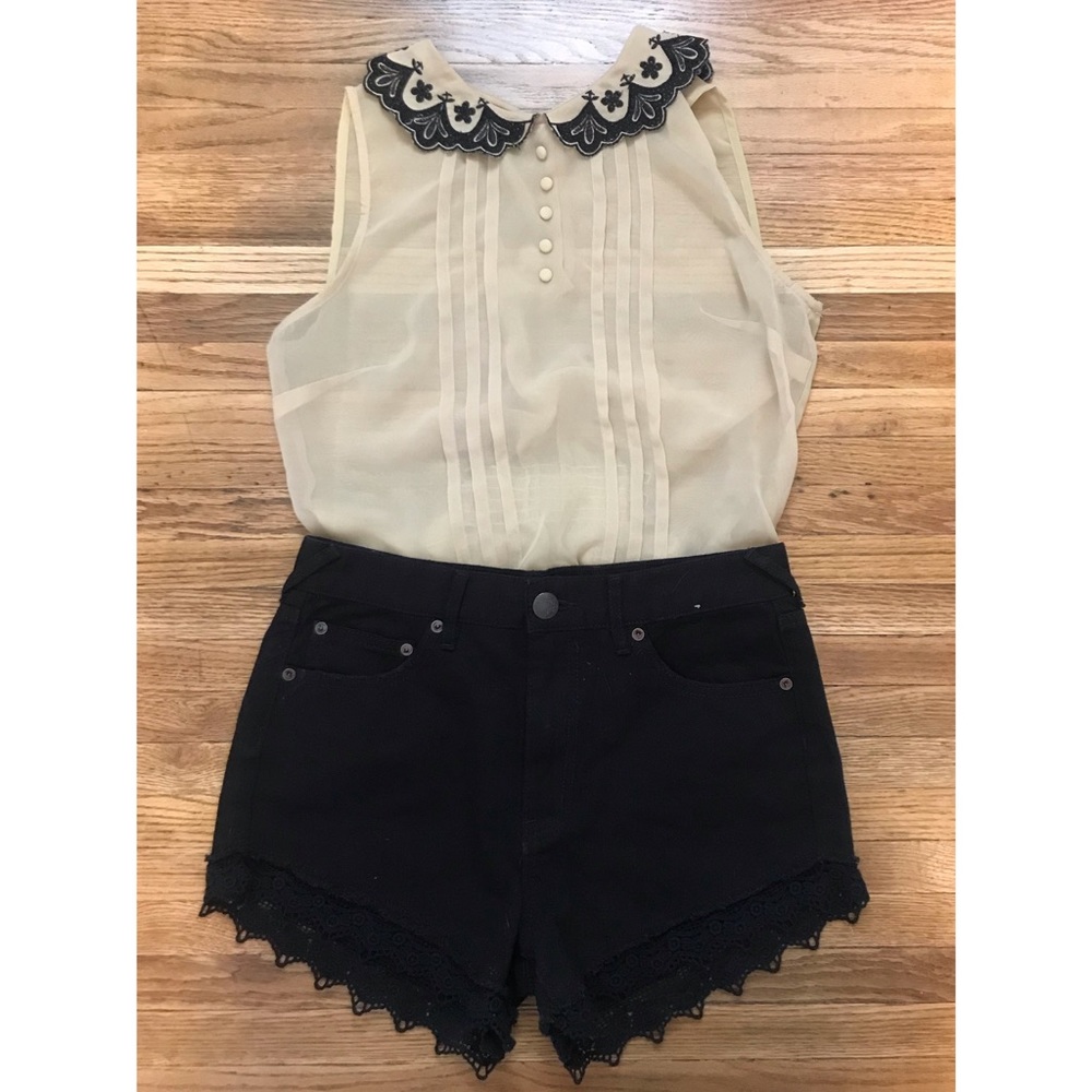 Vintage Button Front Peter Pan Lace Blouse
